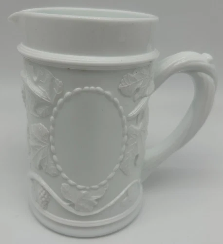 White Milk Glass Grapevine Tall Mug with handle~USED~Vintage Indiana Glass Co.