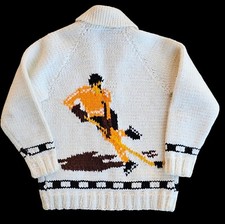 Vintage 60s Hockey Player Childrens Size Small Cowichan Wool Knit Sweater