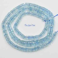 4.5mm-8.5mm Blue Aquamarine Faceted Heishi Rondelle Bead 19 inch strand