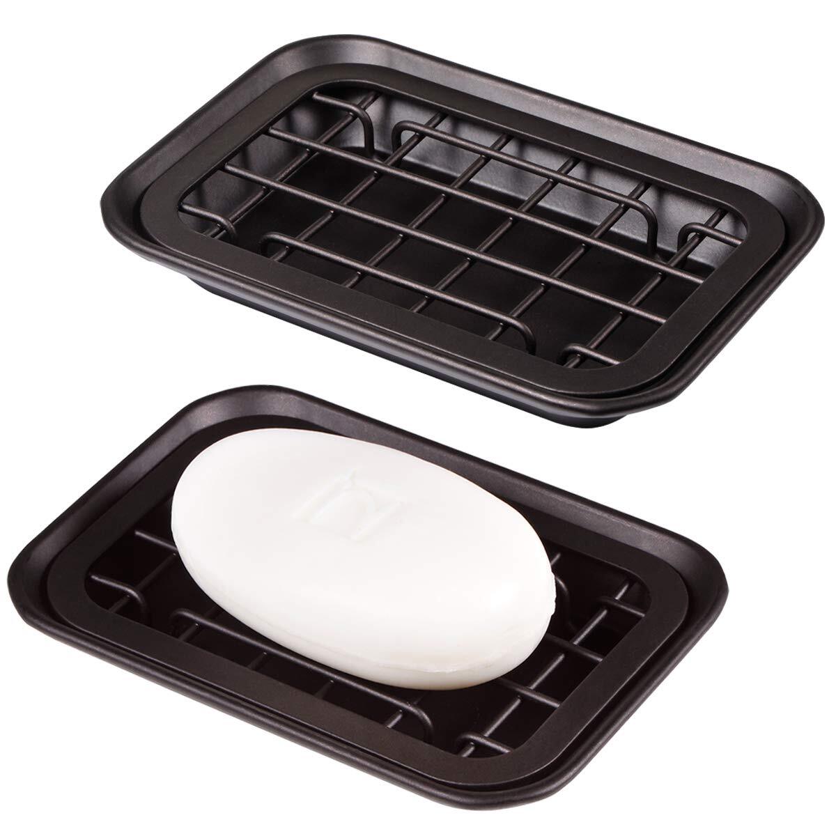Metal Soap Dish Tray Set for Kitchen & Bathroom with Drainage Holes - 2-Piece