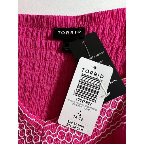 Babydoll Torrid 1X 14W/16W Swing TANK TOP Smocked Embroidery Pink Barbiecore NEW - Picture 4 of 10