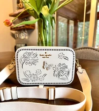 Kate Spade Madison Perforated Camera Crossbody Floral Butterfly KK958 Meringue