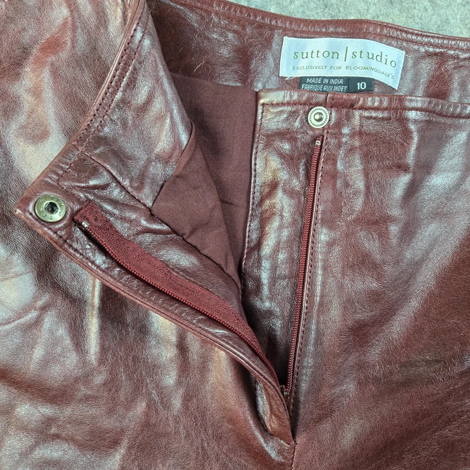 Pantalones de cuero rojos para mujer Sutton Studio Bloomingdale’s totalmente forrados talla 10 Foto 2 de 4