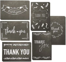 144-Pack Blank Thank you Greeting Cards Bulk w/Envelope Chalkboard Design 4x6