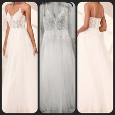 LULUS LUXE BRIDAL In Amazement White Tulle Embroidered Sleeveless Gown Size 2