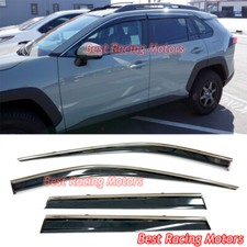 For 2019-2025 Toyota Rav4 JDM Style Side Window Visors + Stainless Steel Trims