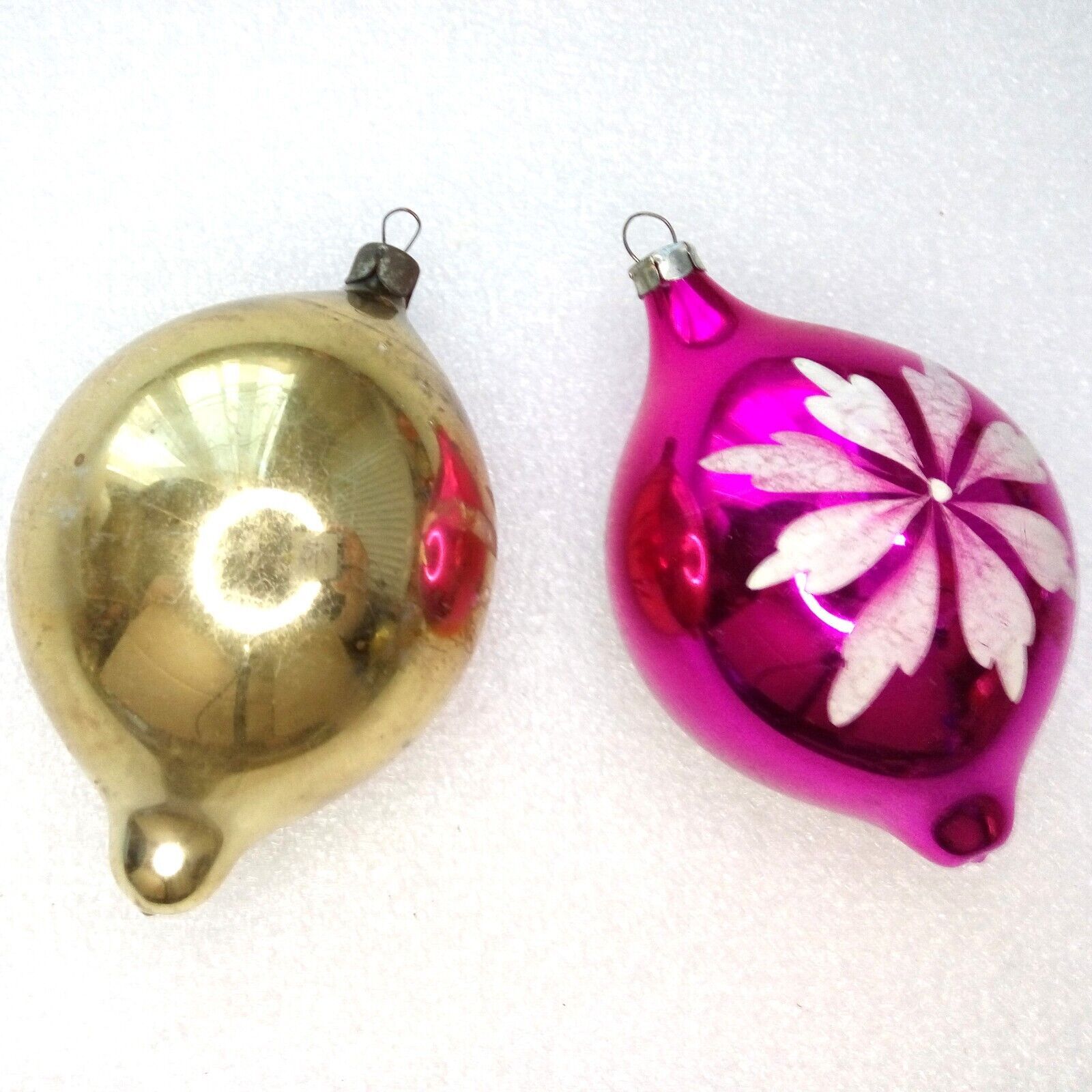 2 Old Vintage Ukrainian Glass Christmas Ornaments Tree Xmas Decorations