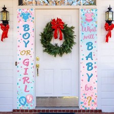 2 Pcs Gender Reveal Decorations Boy or Girl Porch Signs Baby Shower Door Bann...