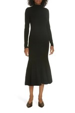 LEWIT FLARED HEM MIDI SWEATER BLACK DRESS sz 1/ MEDIUM
