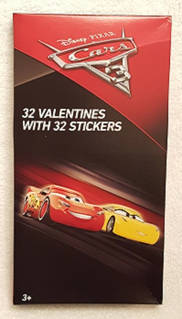 Cars-3 Disney-Pixar Valentines Exchange Cards - 32 Valentines and 32