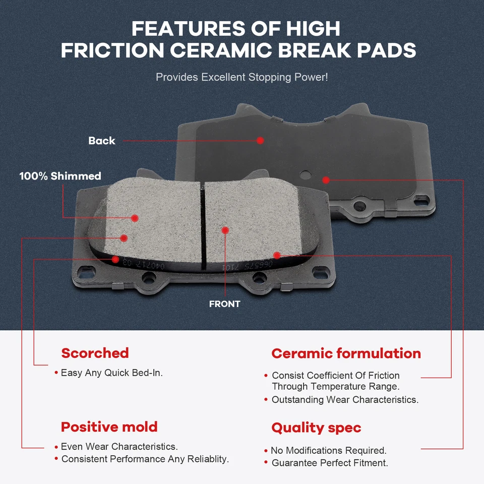 FOR TOYOTA SEQUOIA 2000-2006 TOYOTA TUNDRA FRONT BRAKE ROTORS AND CERAMIC PADS Foto 3 de 4