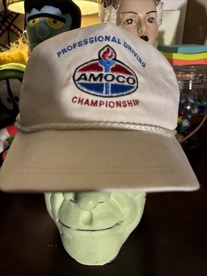 Vintage Amoco Oil White Strapback Hat Professional, Driving Championship