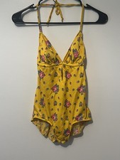 Vtg A California Poppy 60s 70s Floral Yellow Monokini Swimwear Bathing Suit S XS
