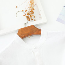 Men  s Linen Mandarin Collar Shirt Long Sleeve Casual Handmade Top