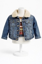 GAP Kids Girls Sherpa Lined Denim Jacket Size 3 Fair Isle Winter Coat Blue