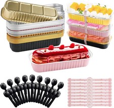 Mini Loaf Cake Cases 200Ml Rectangular Foil Baking Tins With Lids Spoons Dessert