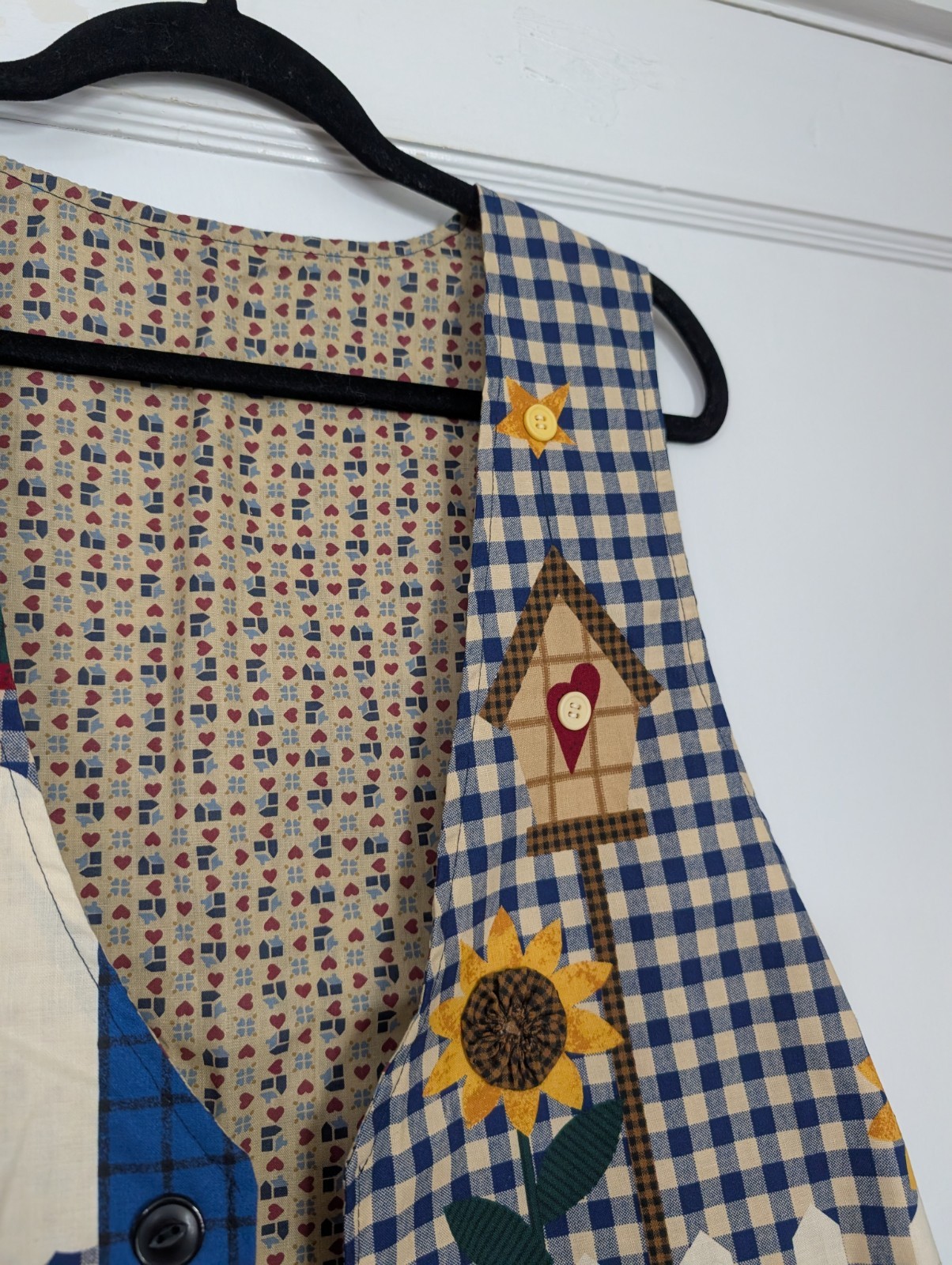 Women’s Patchwork Gingham Sunflower Cottagecore V… - image 4