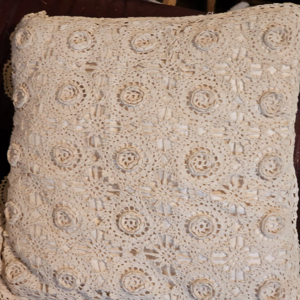 Juego de 2 almohadas vintage de encaje de ganchillo Grannycore Cottagecore 16" X 16" Foto 3 de 4
