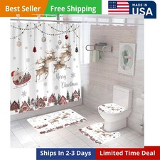 Christmas Bathroom Decor Set Snowman Xmas Shower Curtain Bath Mat Toilet Rug
