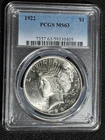 1922 Silver Peace Dollar $1 Graded MS63 by PCGS