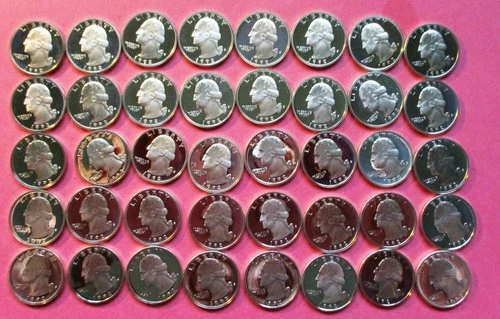 1992-S FULL ROLL OF 40 SILVER PROOF WASHINGTON QUARTERS.  STUNNING