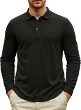 Men's Navy Blue Long Sleeve Polo Shirt - Athletic Fit, Moisture-Wicking Comfort