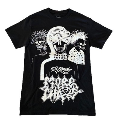 Ken Carson x Ed Hardy T Shirt S Black More Chaos & Friends Slim Fit NEW *spots