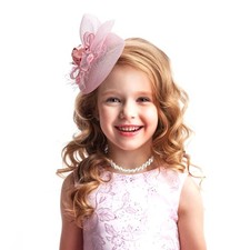 Cute Mini Fascinator Hats - Pink Mini Elegant Veil Mesh Hat with Pearl Neckla...