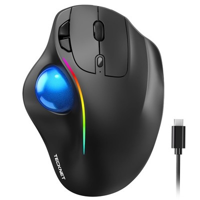 TECKNET Wireless Trackball Maus, ergonomische Maus mit Daumensteuerung, 3 schwarz