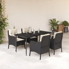 Garden Dining Set Black, Cream White