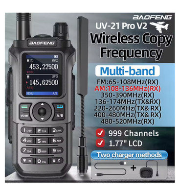 UV-21 Pro Long Range Multi-Band Walkie Talkie AM Waterproof Type-C Radio