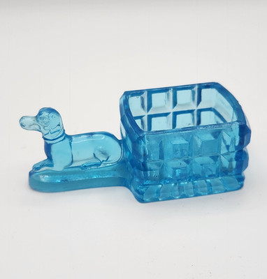 Antique 1880s Central Glass Dog & Block Cart Open Salt Cellar Sapphire Blue EAPG