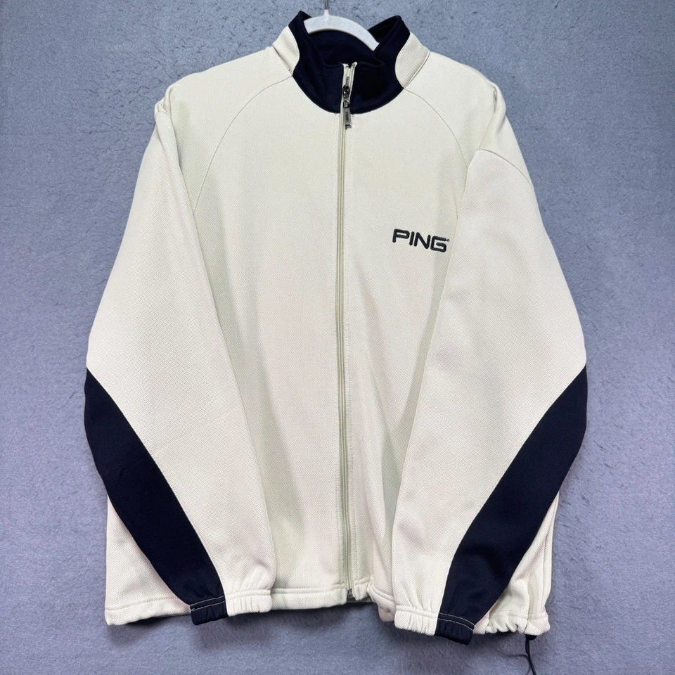 Chaqueta de Pista PING Para Hombres Performance Dynamics Crema Azul Marino Cremallera Completa Talla L Golf Foto 3 de 4
