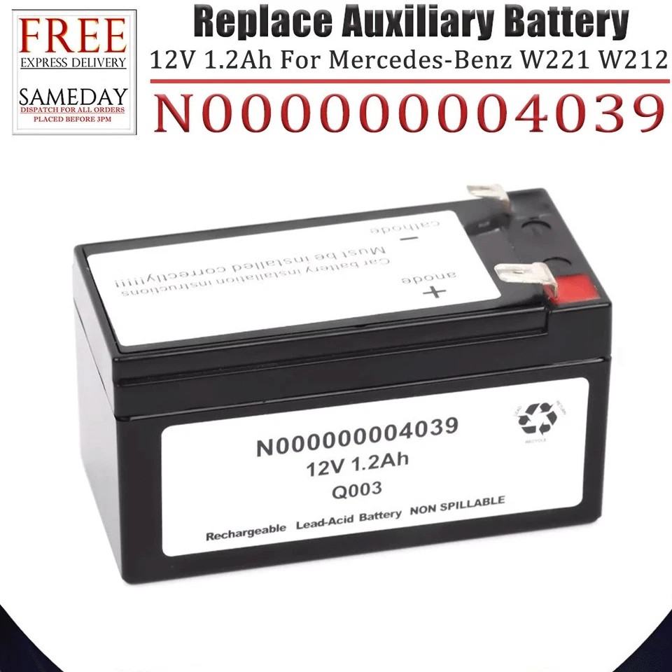 FOR Mercedes Benz Auxiliary Aux Battery W221 W212 W164 1.2Ah 12V N000000004039 - image 2 of 4