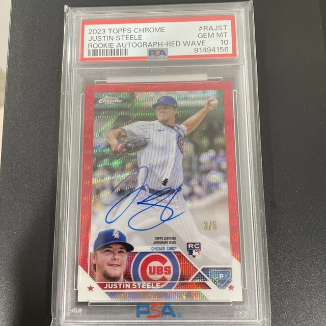 2023 Topps Chrome Justin Steele Red Wave RC Auto /5 PSA 10