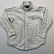 Boys Ralph Lauren White Check Long Sleeve Button Up Shirt Size 6 Preppy School