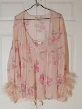  RARE Vintage Fredericks of Hollywood Sheer Pink Floral Chemise Peignoir Set