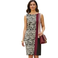 Ann Taylor Leopard Colorblock Sheath Dress 12P Sleeveless Petite EUC