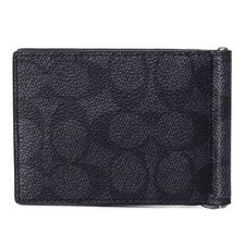 COACH Men s Wallet Coated Canvas Leather Signature Money Clip Slim Billfold Card