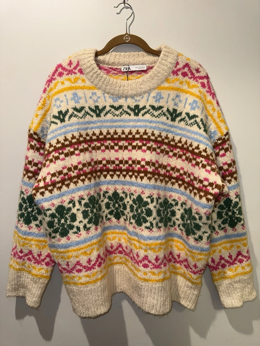 Zara Oversized Jacquard Knit Sweater Multicoloured Size Large NWOT