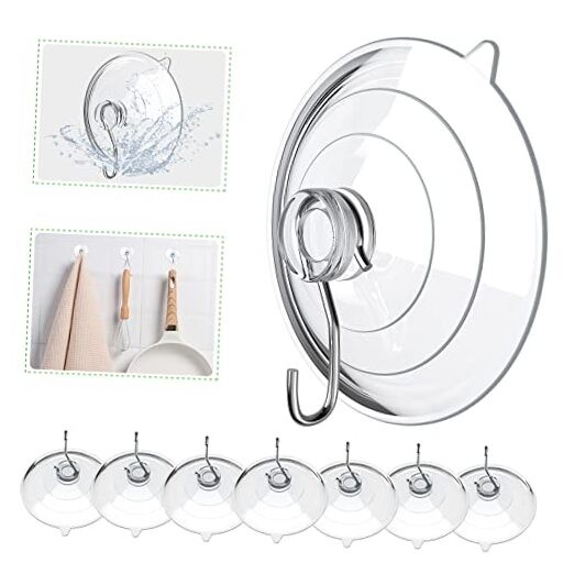 Suction Cup Hooks, 2.5 Inches Clear Suction Cups with Metal Hooks Large 8