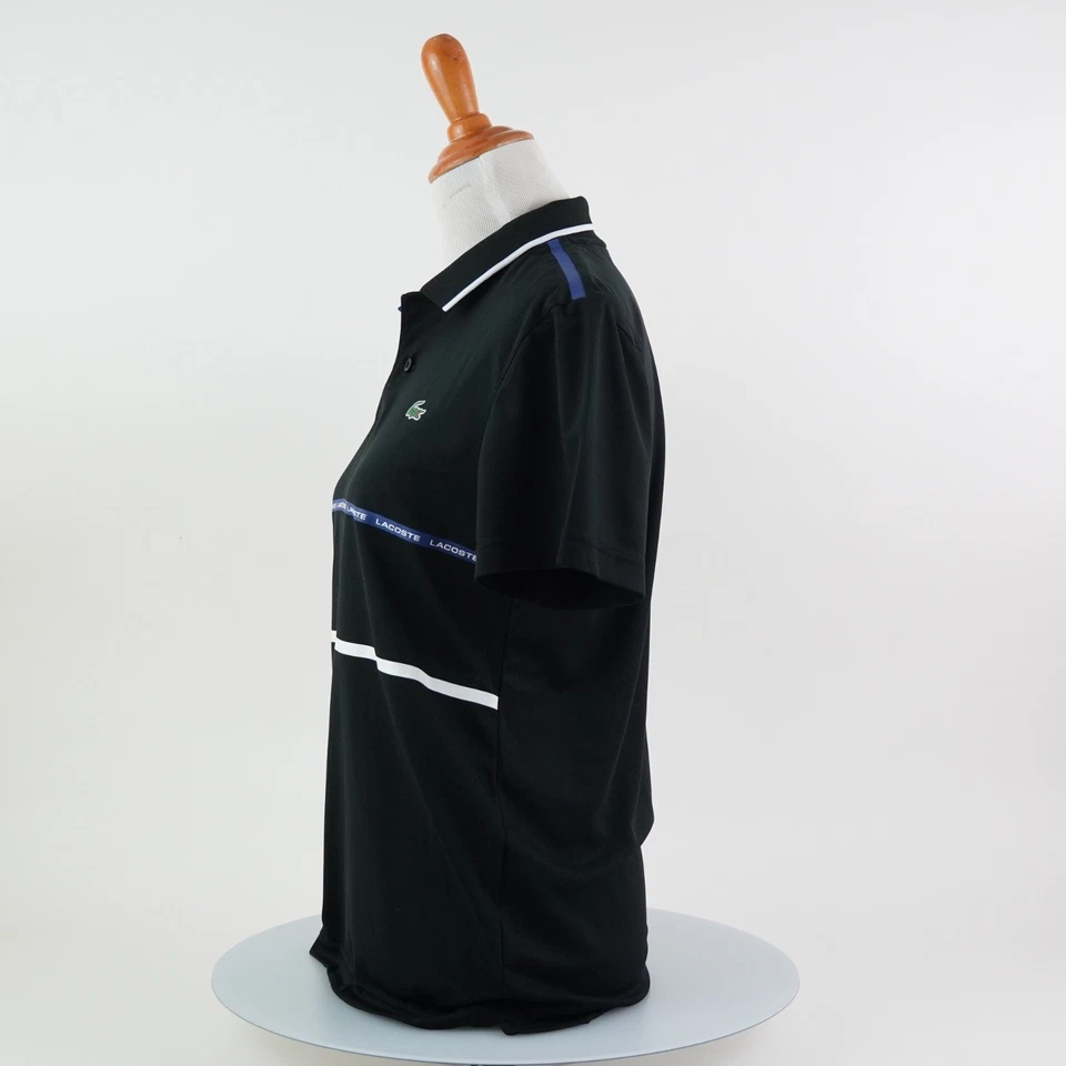 Camisa polo para mujer Lacoste a rayas negra azul blanca informal calce clásico talla pequeña Foto 4 de 4