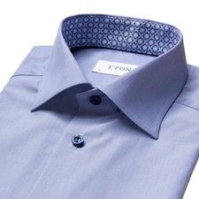 ETON Shirt Blue Poplin Geometric Insert Slim Fit Size 38 15