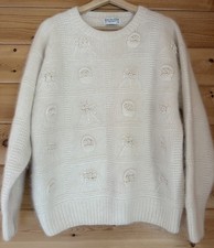 Vintage Rob Paynter Originals M Knit Sweater 3D Floral And Basket Designs Ivory