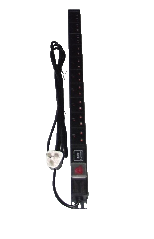 10 Way UK PDU VERTICAL MOUNT SURGE PROTECTED 3m Lead 13A  for 19"" Rack Cabinets