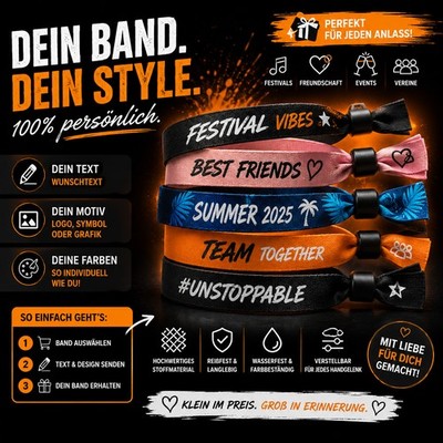 Festivalbändchen VIP Stoffarmband personalisiert Freundschaftsband Name Text