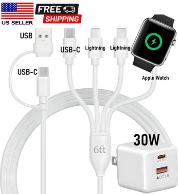 Multi Charging Cable 2 to 4 Universal charger USB-C 30W adapte iWatch/iPhone