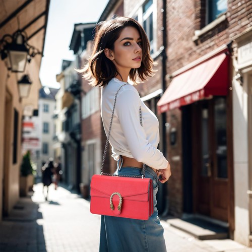 Genuine Leather Crossbody Bags for Women, Medium Red Shoulder Bag for Women, ... - Picture 6 of 7