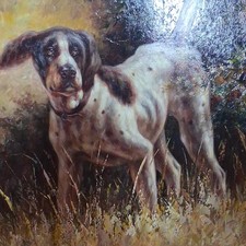 Andrews Original Oil Painting Dog in the Field Signed Framed Realism Art