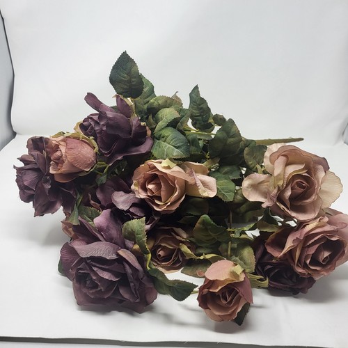 2 Bunches artificial rose bundles Bouquet dried-look burgundy Mauve
